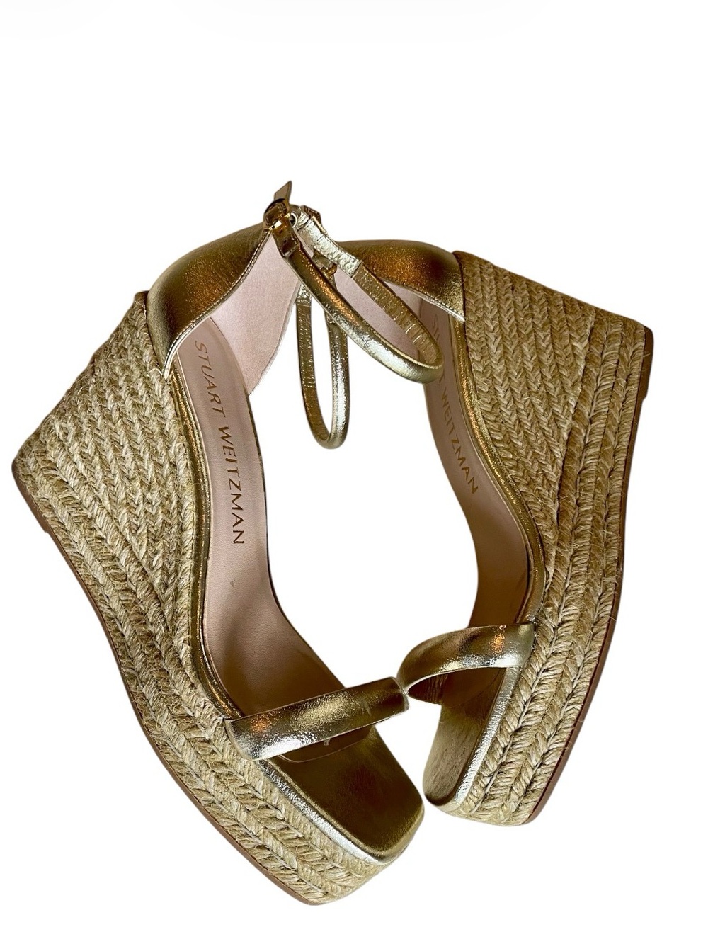Stuart Weitzman Gold Metallic Nudist Espadrille Wedge Sandal